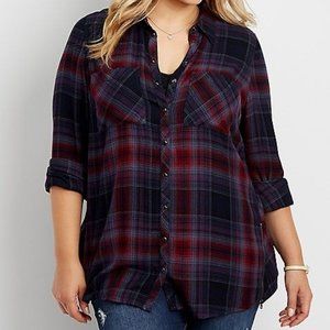 Plus size button down plaid shirt w/zippers
